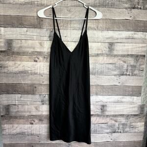 Victoria's Secret Satin Slip Chemise Sleepwear Dress Black Open Back Large